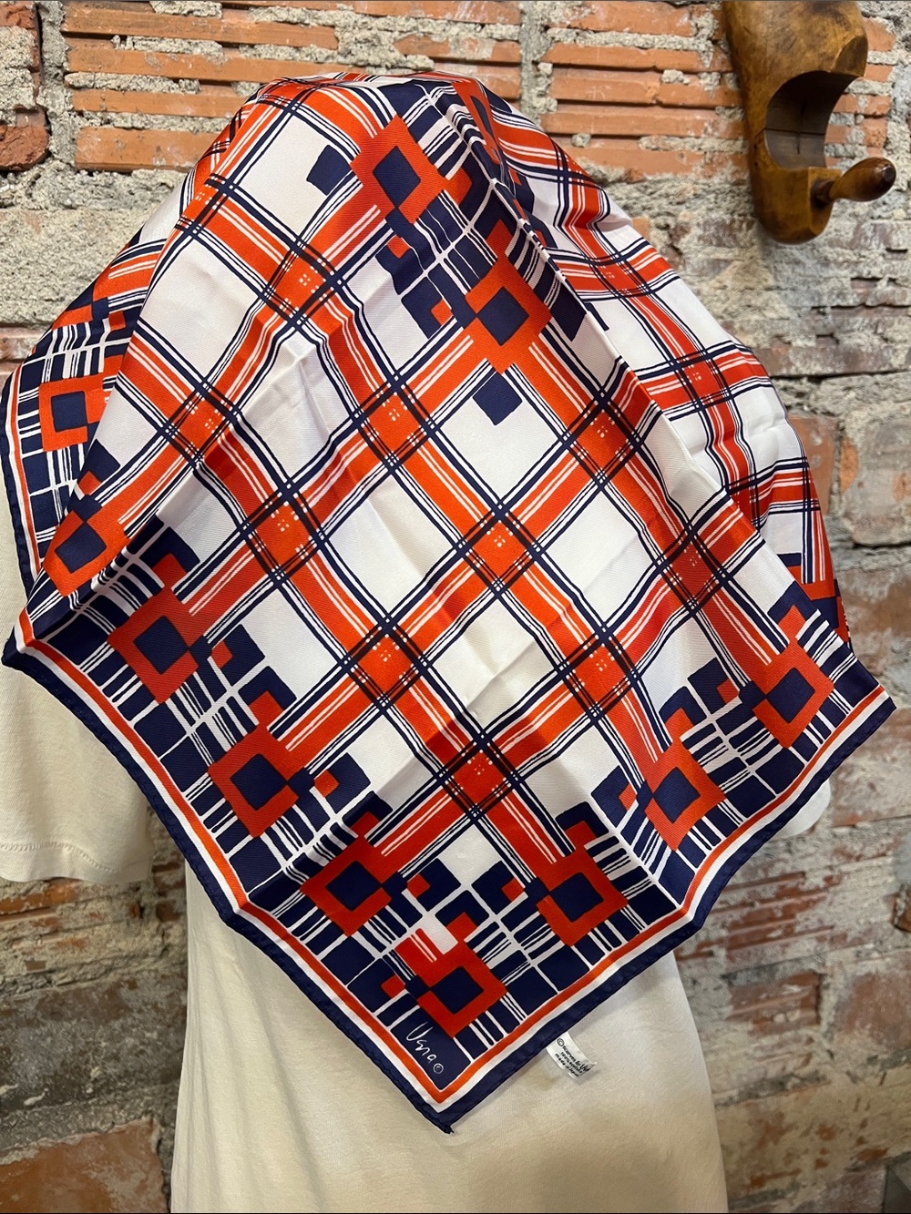 Vintage Vera Neumann Geometric 100% acetate square scarf 1960’s dead stock